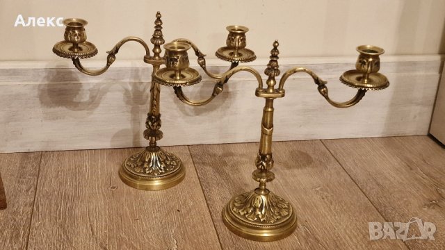 Масивни Френски свещници, Месинг, 2.4кг, снимка 2 - Антикварни и старинни предмети - 43148076