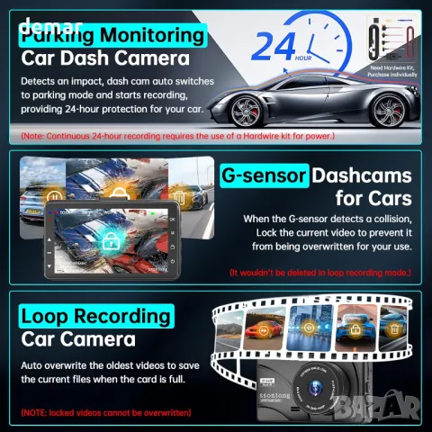 Dash Cam отпред и отзад, 2K, WiFi/БЕЗПЛАТНО ПРИЛОЖЕНИЕ, отпред 170°+140° отзад, снимка 6 - Аксесоари и консумативи - 48167117