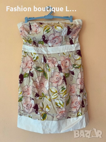 Уникална бяла рокля с флорален мотив на цветя S размер 95% памук с цип на гърба 🤍🌸