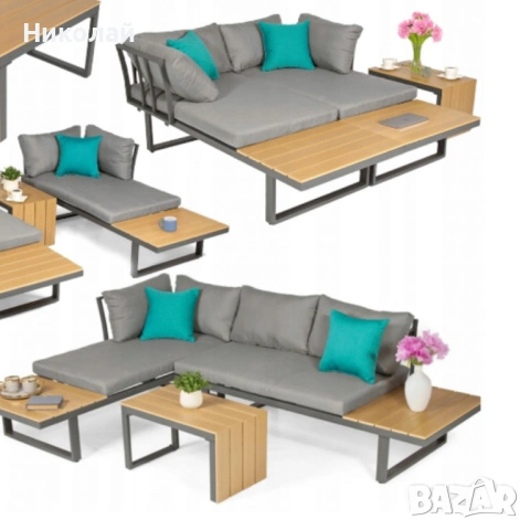 Градински комплект KANZA - модулен ъглов диван от алуминий с удобни възглавници и маса, снимка 5 - Градински мебели, декорация  - 53331646
