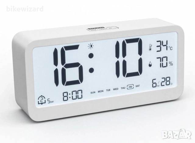 PASIVOLE Цифров будилник с термометър и влагомер аларма и светлина НОВ, снимка 5 - Други - 51918979