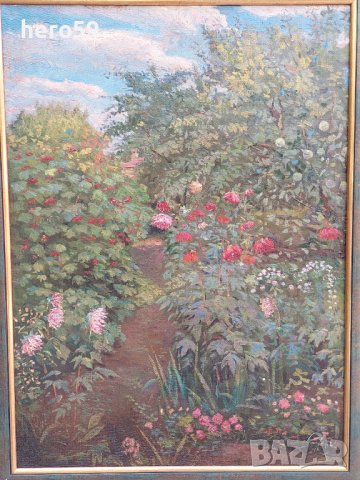 Маслена картина-В градината(В саду)художник-Орлик Леонтий Иванович 1936 - 2012 г., снимка 2 - Картини - 37879371