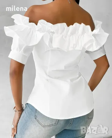 Нова бяла риза с голи рамена , снимка 2 - Ризи - 48951359