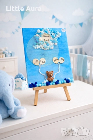 Подарък за новородено. Персонализирана ръчно изработена картина-визитка