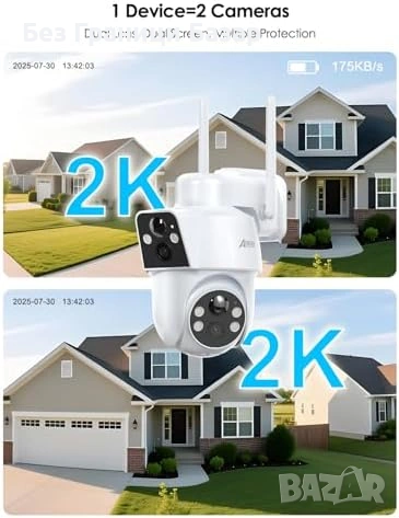 Нова 2K соларна WiFi камера 3MP двойна 360° PTZ PIR нощно виждане дом, снимка 4 - IP камери - 53008721