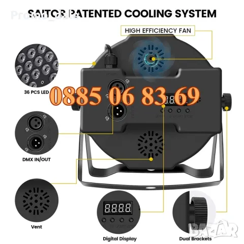 Диско прожектор 36 LED с дистанционно, дискотечен прожектор, диско осветление, снимка 6 - Декорация за дома - 47964116