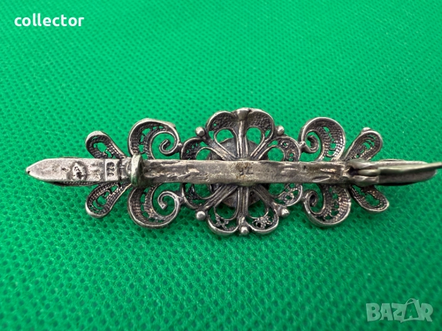 Стара сребърна брошка с камък. №7508, снимка 6 - Колиета, медальони, синджири - 52084663