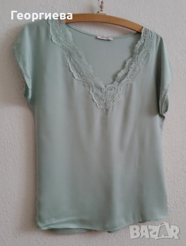 Бледозелена блуза с дантела, снимка 3 - Тениски - 37967531