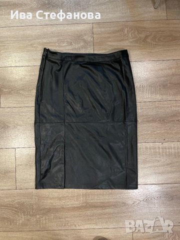 Нова елегантна кожена черна  пола под коляното миди midi дължина размер XL ХЛ, снимка 9 - Поли - 43296049