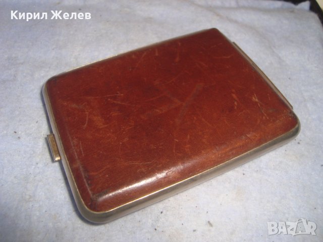 СТАРА РЕТРО ВИНТИДЖ ЛУКСОЗНА ТАБАКЕРА с ПОЗЛАТА и ОБЛИЦОВКА от ЕСТЕСТВЕНА КОЖА 32202