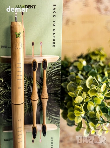 Акумулаторна електрическа четка за зъби Maxdent от бамбук, 3 глави, снимка 8 - Други - 51768018