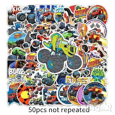 50 бр Blaze Monster Machines Пламъчко самозалепващи лепенки стикери за украса декор картонена торта, снимка 2 - Други - 37996104