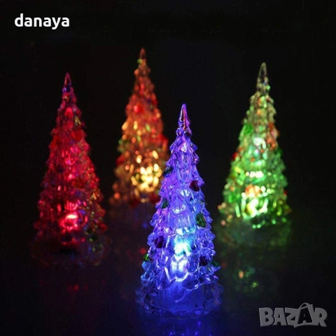 1760 Светеща коледна елхичка с цветни връхчета и преливащи LED светлини 17см, снимка 3 - Декорация за дома - 51809340