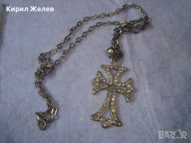 СТАРО ПОСРЕБРЕНО КРИСТАЛНО ШЕФЪН АРТ КРЪСТЧЕ - КОЛИЕ 27493, снимка 4 - Колиета, медальони, синджири - 36928694