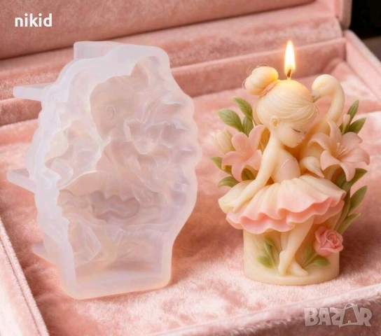 Момиче момиченце балерина лебед и цветя дълбок силиконов молд форма фондан шоколад гипс смола свещ 