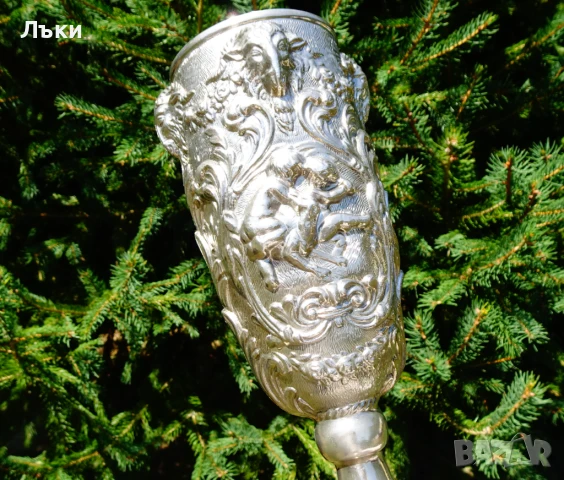 Бокал от калай,чаша за вино,глава на Овен,Ангели,барок., снимка 12 - Антикварни и старинни предмети - 51253524