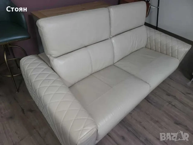 ПРОМОЦИЯ!!! Комплект кремави кожени дивани две тройки, снимка 7 - Дивани и мека мебел - 50659075