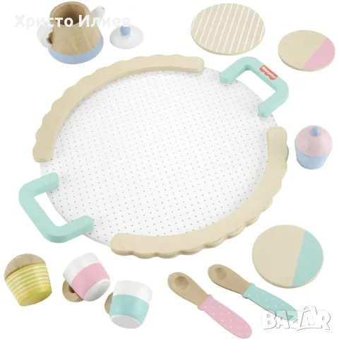 Детски дървен комплект за чай закуска Дървени кухненски играчки Fisher Price, снимка 5 - Образователни игри - 49644075