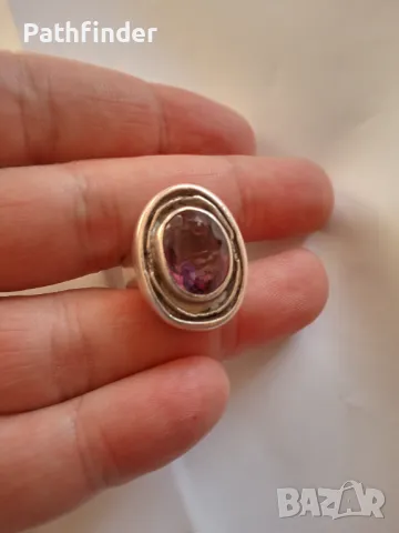 Дизайнерски сребърен пръстен с голям камък, снимка 2 - Пръстени - 47859694