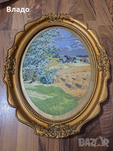 Ръчно шит гоблен с рамка, снимка 2 - Гоблени - 53539639