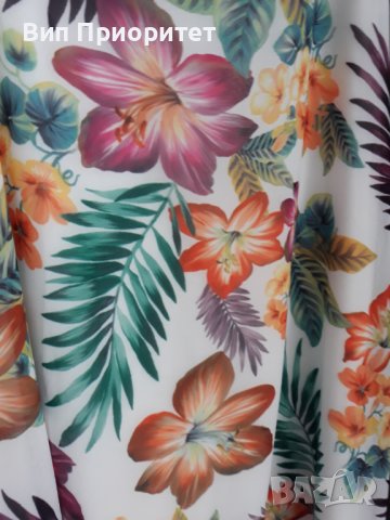 Прекрасна ефирна рокля с цветен пъстър принт, с пандела на едното рамо, свободно падаща, елегантна, снимка 11 - Рокли - 37416868