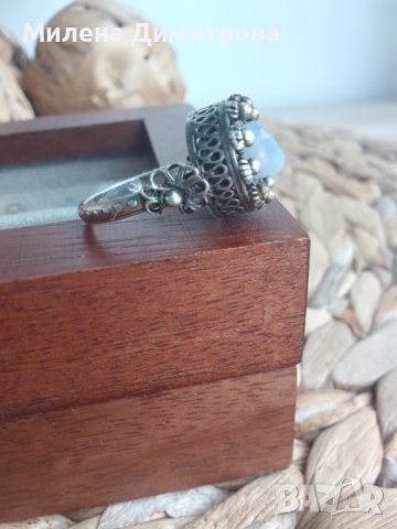 Сребърен пръстен Корона с лунен камък , снимка 4 - Пръстени - 43620923