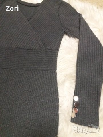 СТРАХОТНА рокля по тялото в цвят графит от много еластично и много фино плетиво , снимка 3 - Рокли - 43567229