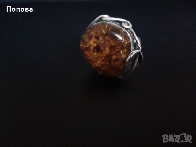 Дизайнерски масивен  сребърен пръстен с естествен кехлибар ръчна изработка , снимка 5 - Пръстени - 39184889