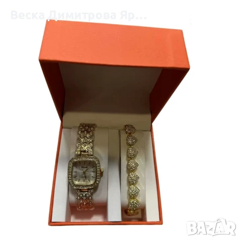 Комплект часовник + гривна – Луксозен стил с камъни, снимка 2 - Бижутерийни комплекти - 50886582