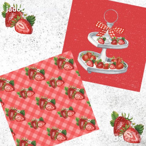 Дигитална хартия дизайнерска скрапбук хартия Strawberry jam, снимка 3 - Други - 37662530
