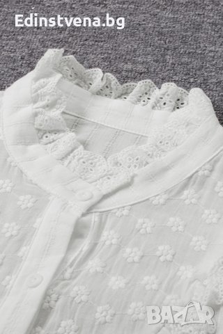 Дамска ефектна риза с дълъг ръкав в бяло, снимка 5 - Ризи - 40534582
