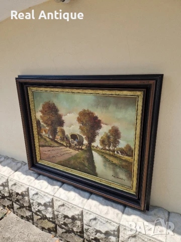 Страхотна голяма майсторска авторска холандска картина масло върху платно , снимка 5 - Картини - 51285389