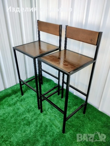метални бар столове с облегалка комбинация от дърво и желязо , снимка 2 - Столове - 51147931