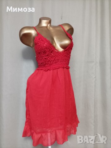 М Червена рокля с гол гръб с рязана дантела на бюста , снимка 3 - Рокли - 37301041