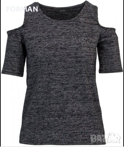 СТРАХОТНА блуза фино плетиво цвят графит със сребриста нишка, снимка 1 - Тениски - 38323986