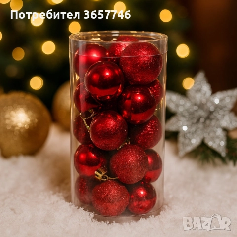 Комплект от 24 червени коледни топки 