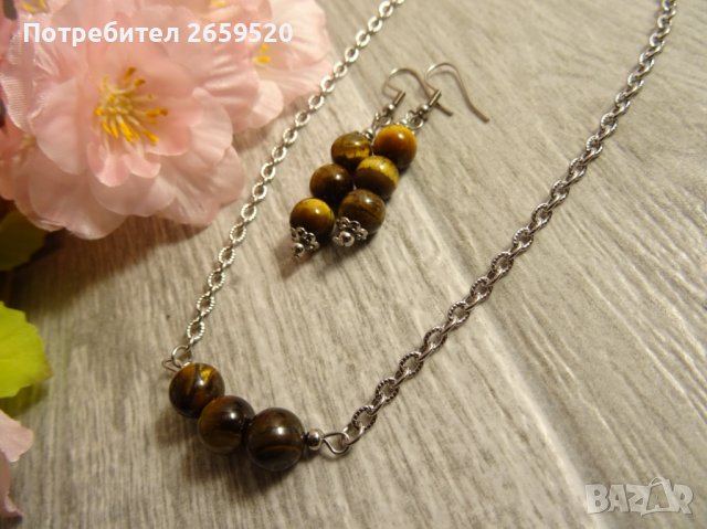 Дамско колие от естествен камък и стомана, снимка 3 - Колиета, медальони, синджири - 39575925