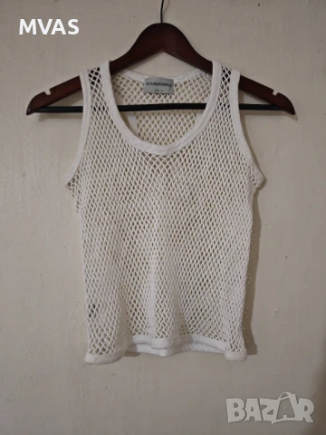 Дамски бял мрежест потник S размер