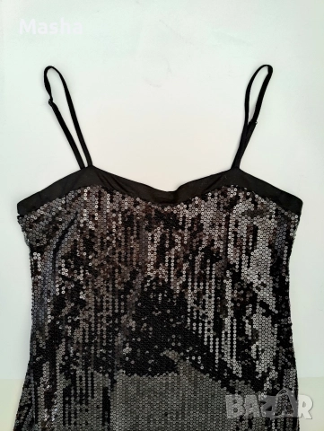 Черна коктейлна рокля с пайети L/XL, снимка 2 - Рокли - 52693356