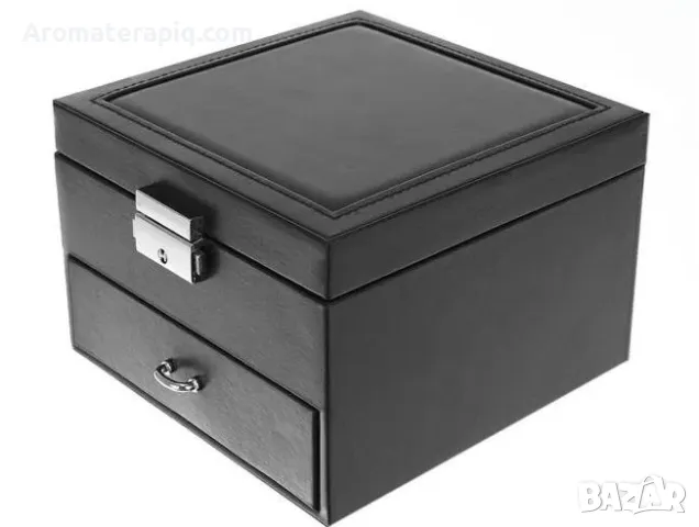 Елегантна черна кутия за бижута с огледало и ключ, снимка 2 - Бижутерийни комплекти - 50256171