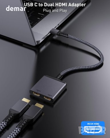 2 в 1 Адаптер USB C към двоен HDMI , снимка 2 - Кабели и адаптери - 43134018