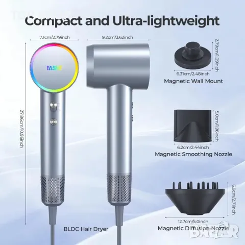 Сешоар YASHE, 110 000 RPM Професионален сешоар с отрицателни йони с дифузер, 1400 W високоскоростен, снимка 6 - Сешоари - 48839601