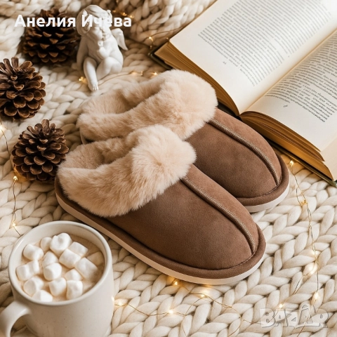 Оригинални пухкави зимни пантофи , снимка 2 - Мъжки сандали - 51640352