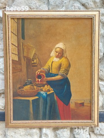 Маслена картина/Млекарката-Ян Вермеер,1658(старо копие)/, снимка 2 - Картини - 37879226
