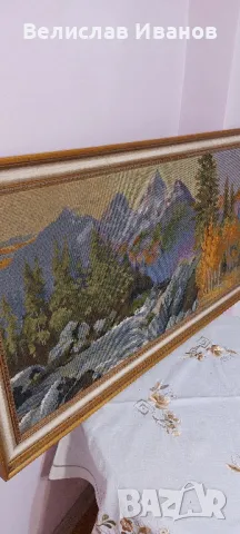 Антикварен гоблен планински пейзаж в перфектно състояние. , снимка 4 - Гоблени - 50245224