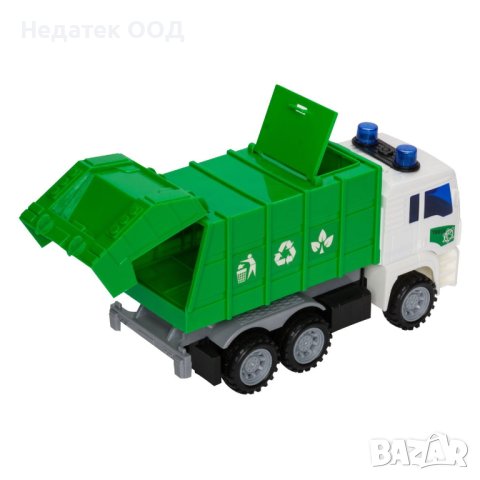 Kамион за рециклиране на отпадъци, със светлина и звук, зелен, снимка 1 - Коли, камиони, мотори, писти - 43762389