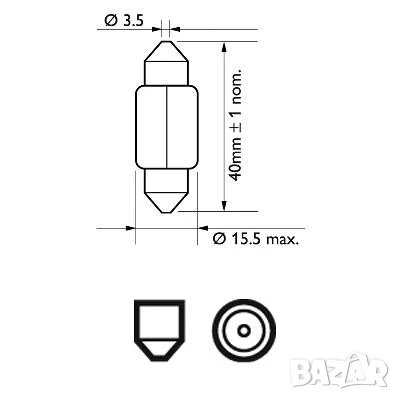 Автомобилна Крушка PHILIPS 12V,15W SV8,5 T15x43 №12850CP, снимка 2 - Аксесоари и консумативи - 51094643