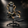 Черен геймърски стол с златисти акценти и разтегляема поставка за крака – луксозен комфорт без компр, снимка 7