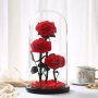 Три вечни червени рози в луксозна стъкленица