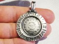 Сребърен синджир със сребърен медальон с вечния календар на Маите, обгърнат от 12-те зоди, снимка 2